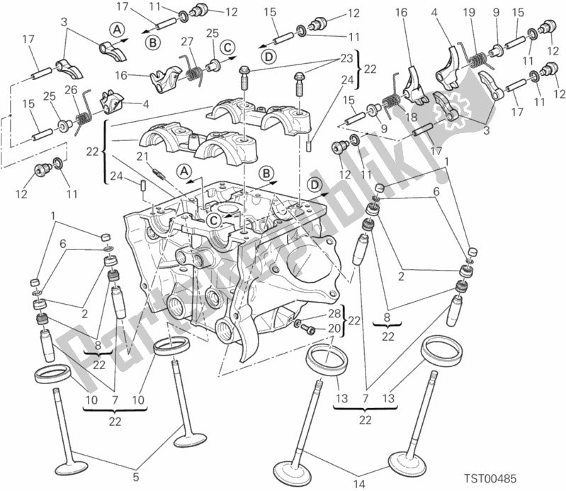 All parts for the Vertical Head of the Ducati Hypermotard Hyperstrada Brasil 821 2014